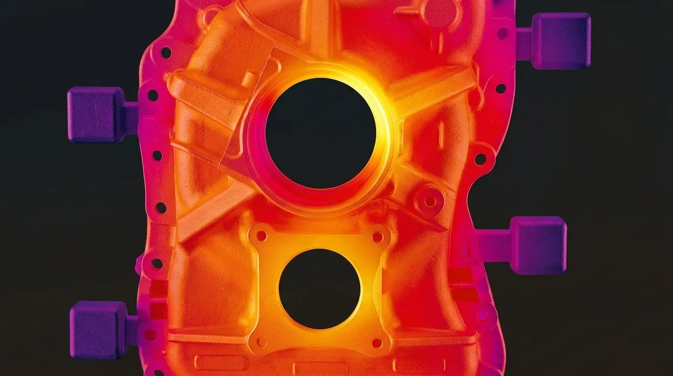 Mappa termografica di un pezzo pressofuso con evidenza delle zone calde e fredde